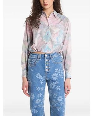 Desigual Floral-Print Cropped Shirt - Blue