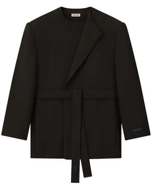 Fear Of God Crewneck Belted Wrap-Design Jacket - Black
