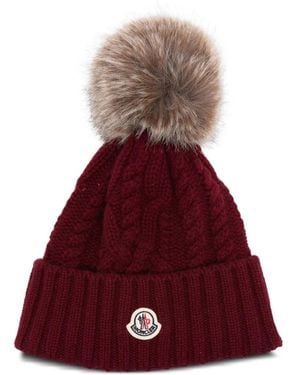 Moncler Wool & Cashmere Blend Beanie Hat With Pom Pom - Red