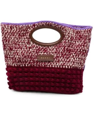 Marni Crochet-Knit Logo-Patch Tote Bag - Pink