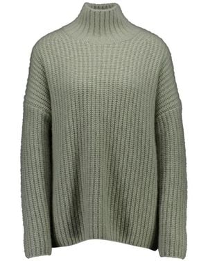 Allude Ribbed-Knit Mock-Neck Sweater - Green