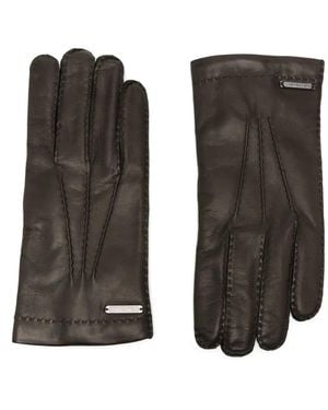 Corneliani Logo-Plaque Whipstitch-Trim Gloves - Black