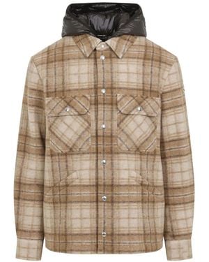 Moncler Nyvalin Check-Pattern Hooded Down Jacket - Brown
