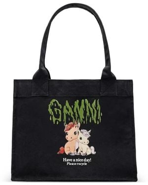 Ganni Large Pony-Print Tote Bag - Black
