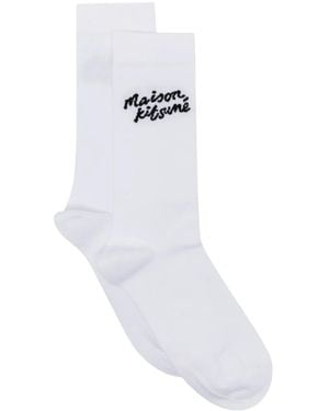 Maison Kitsuné Handwriting Logo-Intarsia Socks - White