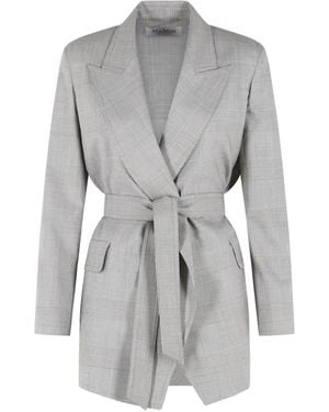 Max Mara 'Nasello' Prince Of Wales Wool Robe Jacket - Grey