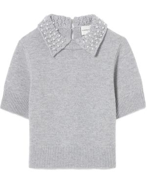 Claudie Pierlot Pearl-Embellished Collar Top - Grey