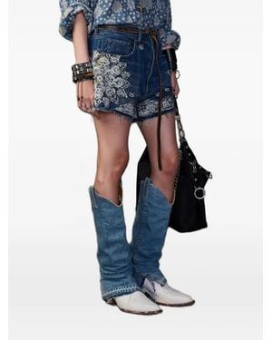 R13 Bandana-Print Frayed Shorts - Blue