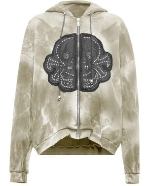 John Richmond Skull-Appliqué Hoodie - Grey