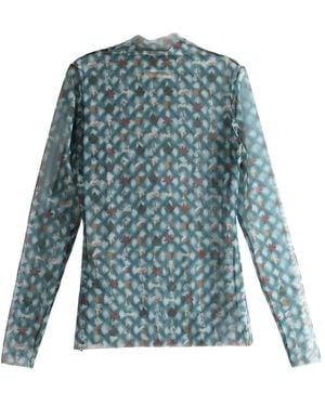 YASSMIN SALEH Long-Sleeve Patterned Top - Blue