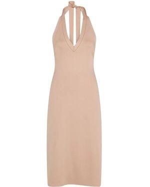 Ferragamo Knitted Halterneck Midi Dress - Natural