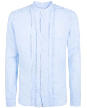 Tintoria Mattei 954 Pintuck-Detail Band-Collar Shirt - Blue