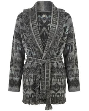 Alanui Time To Shine Jacquard Fringe-Trim Cardigan - Grey