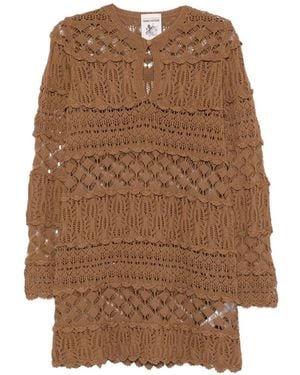Semicouture Ruffled Openwork Mini Dress - Brown