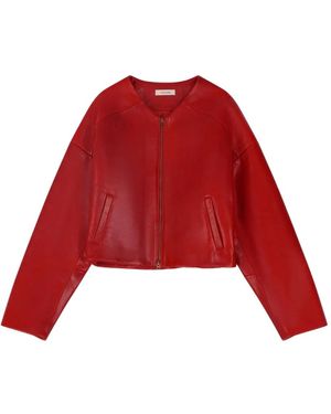 Entire studios Arced Zip-Up Leather Jacket - Red