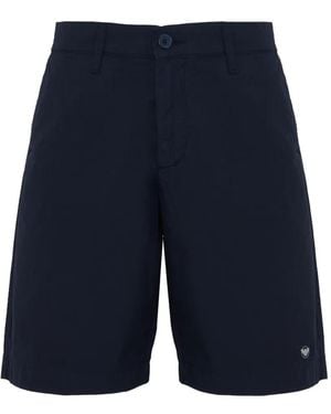 Emporio Armani Logo-Detail Button-Fastening Cotton Bermuda Shorts - Blue
