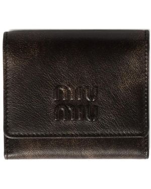 Miu Miu Small Logo-Embossed Leather Wallet - Black