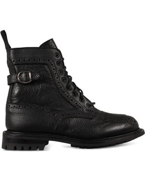 Tricker's Buckle-Strap Brogue Combat Boots - Black