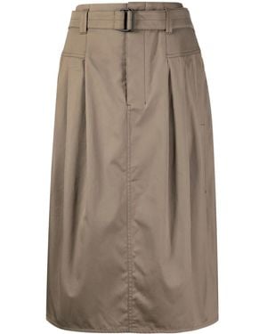 Lemaire Belted-Waist Pleated Midi Skirt - Brown