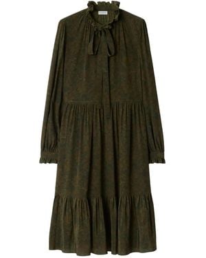 Burberry Leaf-Print Ruffled Dress - Green