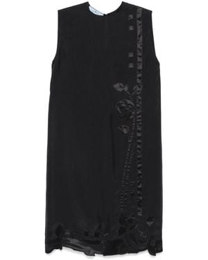 Prada Floral-Appliqué Midi Dress - Black