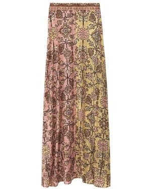 Ba&sh Geometric-Print Pleated Maxi Skirt - Natural