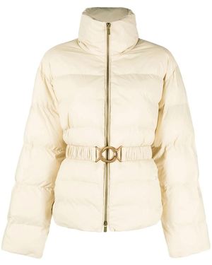Pinko Logo Print Collar Puffer Jacket - Natural