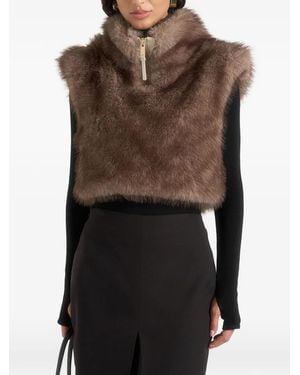 Manière De Voir Naylain Taupe High-Neck Fur Gilet - Black