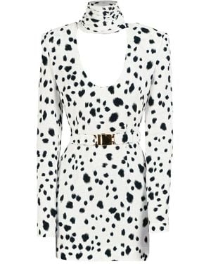 ROWEN ROSE Dalmatian Mini-Jurk Met Gedrapeerde Kraag - Wit