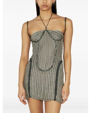 Isa Boulder Petal Halterneck Mini Dress - Grey