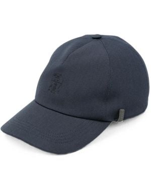 Brunello Cucinelli Monili-Detail Logo-Embroidered Cap - Blue