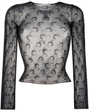 Marine Serre Cropped Moon Mesh Top - Black