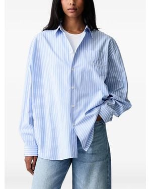 Sporty & Rich Signature Vertical-Stripe Logo-Embroidered Shirt - Blue