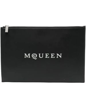McQueen Logo-Print Clutch Bag - Black