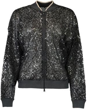 Brunello Cucinelli Sequin-Knitted Bomber Jacket - Black