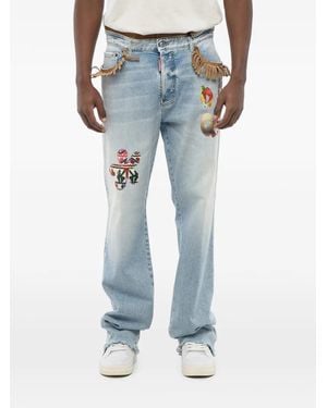 DSquared² Fringe-Detail Patchwork Jeans - Blue
