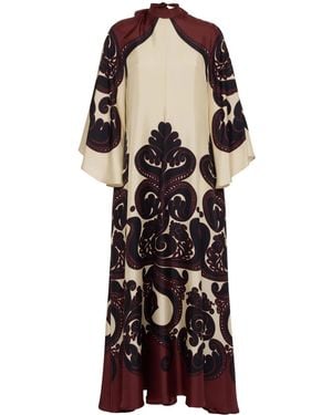 La DoubleJ Silk Baroque Halterneck Bell-Sleeve Dress - Black