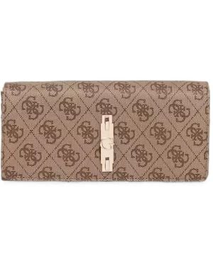 Guess Yvonne Monogram-Print Logo-Plaque Wallet - Brown