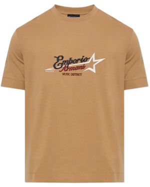 Emporio Armani Logo-Embroidered T-Shirt - Natural