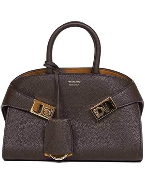 Ferragamo Mini Hug gancini-buckle leather tote bag - Braun