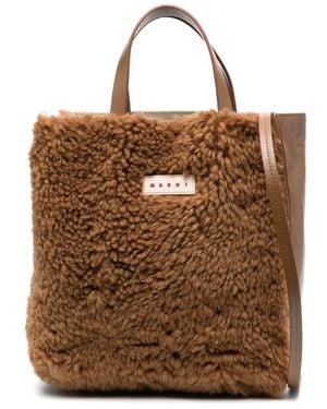 MARNIマルニLogo Patch Covered Shearling Tote Bagトートバッグ Marni Logo Patch Covered Shearling Tote Bag | ModeSens