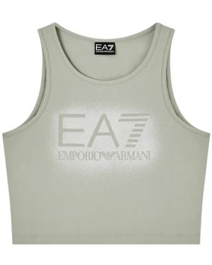 EA7 Logo-Print Cropped Top - Grey
