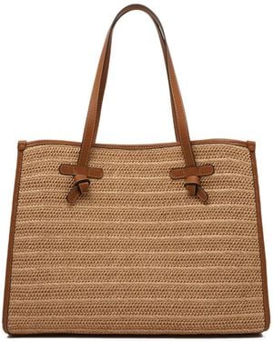 MARCELLA CLUB Woven Raffia Tote Bag - Brown