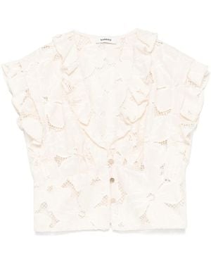 Sandro Embroidered Crop Top - White