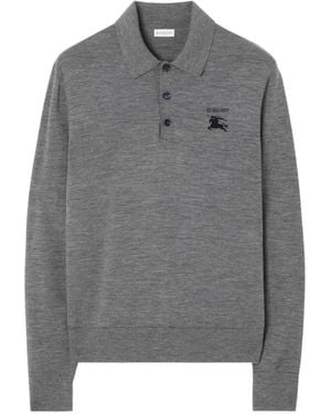 Burberry Long-Sleeve Knight Wool Polo Shirt - Grey