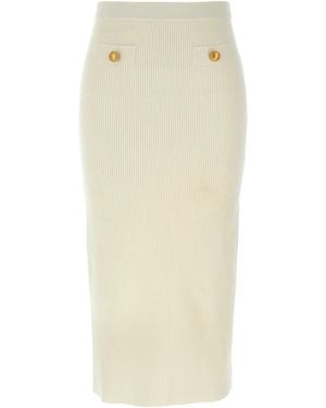 Alessandra Rich Ribbed Stretch Wool And Cashmere Midi Skirt - Natural