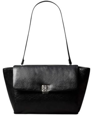 Calvin Klein Logo-Plaque Foldover Shoulder Bag - Black
