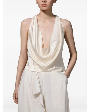 YANGKEHAN Top Drappeggiata Con Scollo All'Americana - Bianco