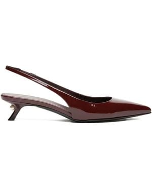 ALEVI パールトリム スリングバック パンプス - ブラウン