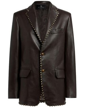 Etro Single-Breasted Leather Jacket With Studs - Black